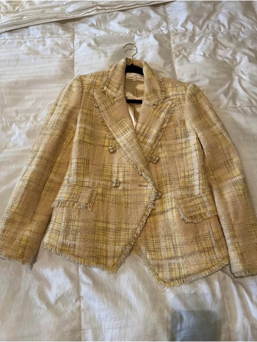 Love Shack Fancy -Women's Yellow Tweed Double-Breasted Jacket